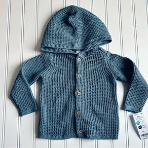 NWT Carters 12 month Baby Blue Cardigan Sweater Hooded Button